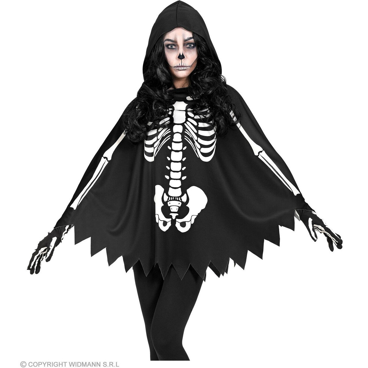 Op deze afbeelding zie je een Kostuums, van het merk Widmann. Scarlet Skelet Poncho