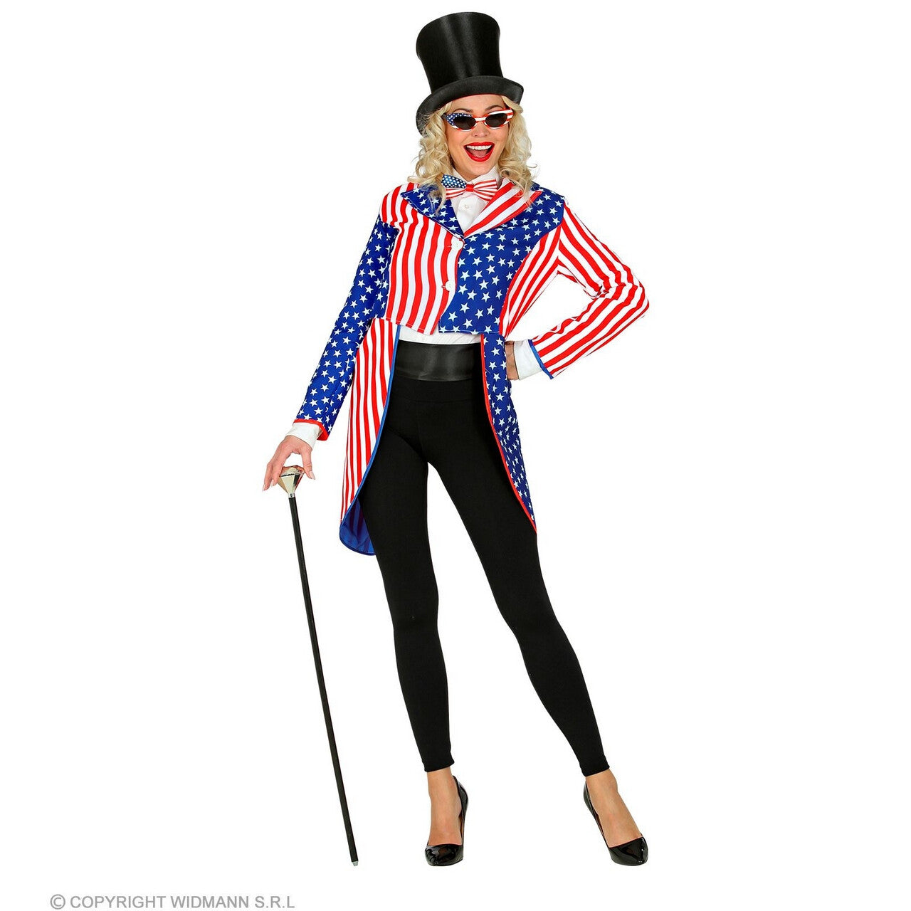 Op deze afbeelding zie je een Kostuums, van het merk Widmann. Miss Stars En Stripes USA Slipjas Vrouw