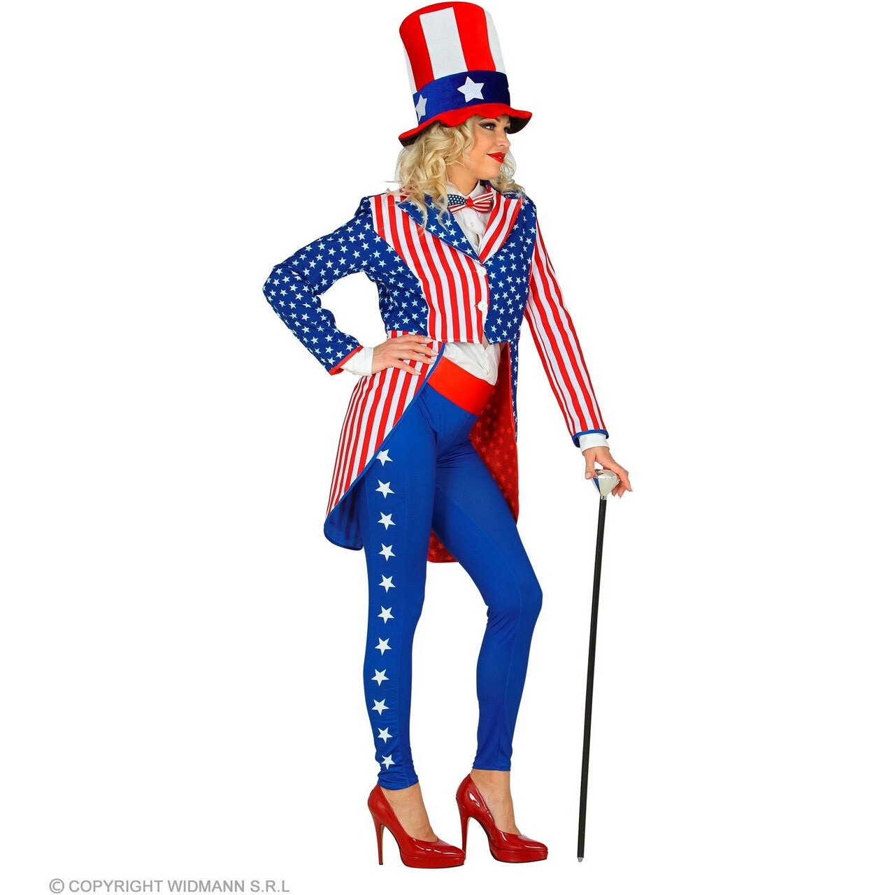 Op deze afbeelding zie je een Kostuums, van het merk Widmann. Miss Stars En Stripes USA Slipjas Vrouw