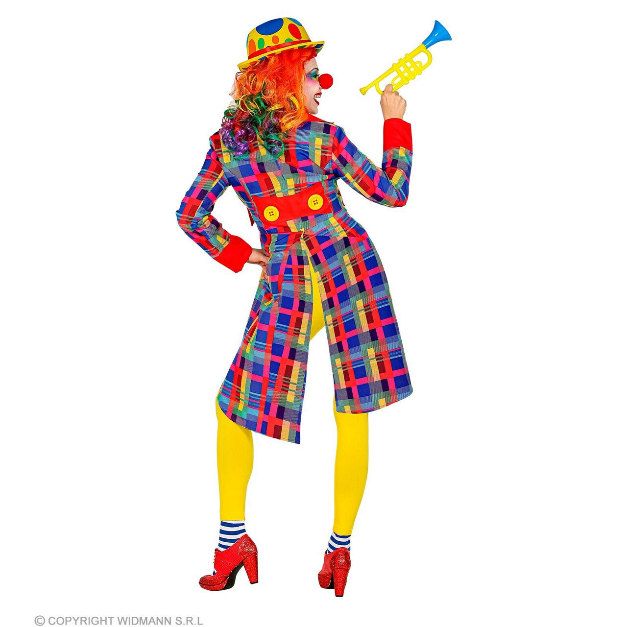 Op deze afbeelding zie je een Kostuums, van het merk Widmann. Moema De Geinige Clown Slipjas Geblokt Vrouw