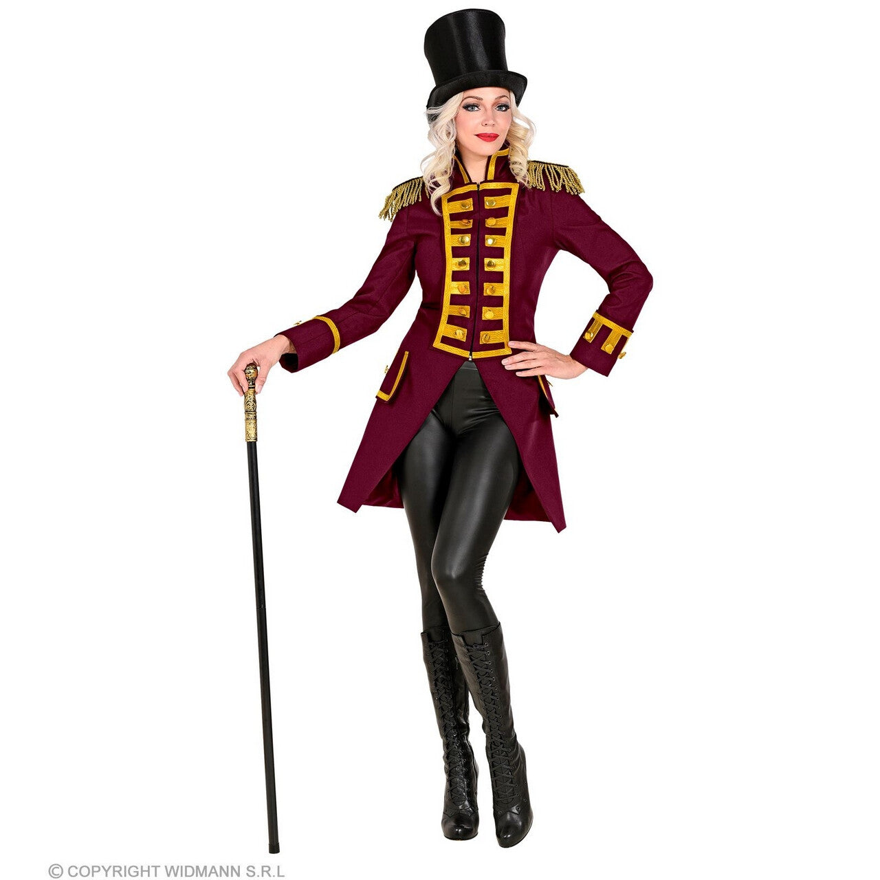Op deze afbeelding zie je een Kostuums, van het merk Widmann. Statige Franse Parade Jas Bordeaux Rood Vrouw