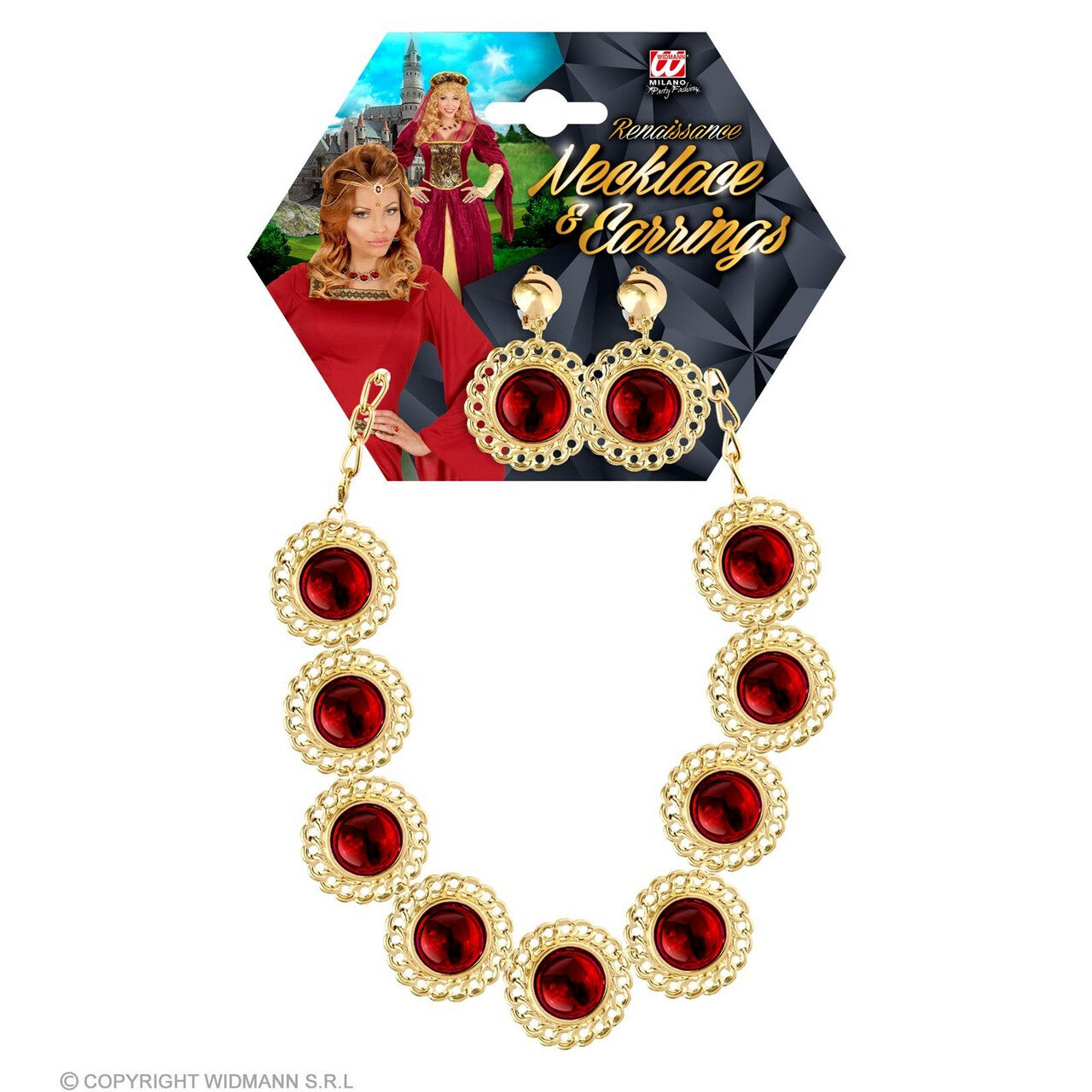 Op deze afbeelding zie je een Accessoires, van het merk Widmann. Sieraden Set Koningin Rood En Goud