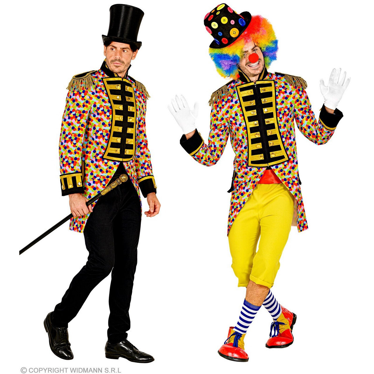 Op deze afbeelding zie je een Kostuums, van het merk Widmann. Confetti Feest Clown Slipjas Man