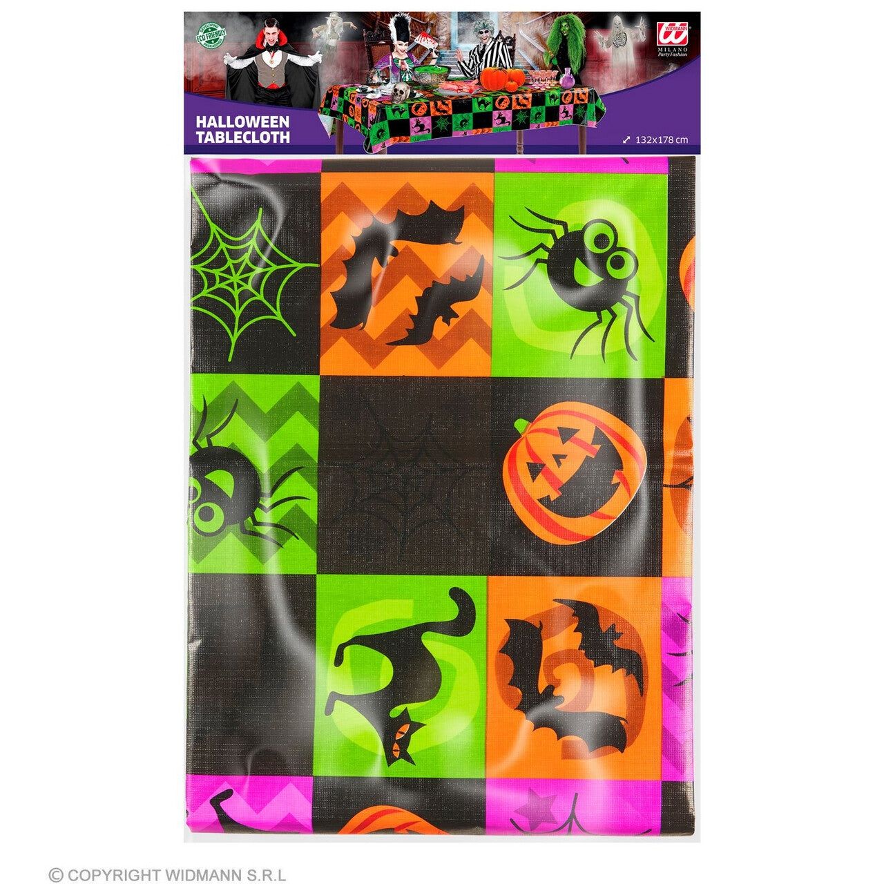 Op deze afbeelding zie je een Decoratie, van het merk Widmann. Tafellaken Happy Halloween 132x178 Centimeter