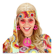 Op deze afbeelding zie je een Accessoires, van het merk Widmann. Hippie Set Peace Ketting En Oorbellen Neon Roze