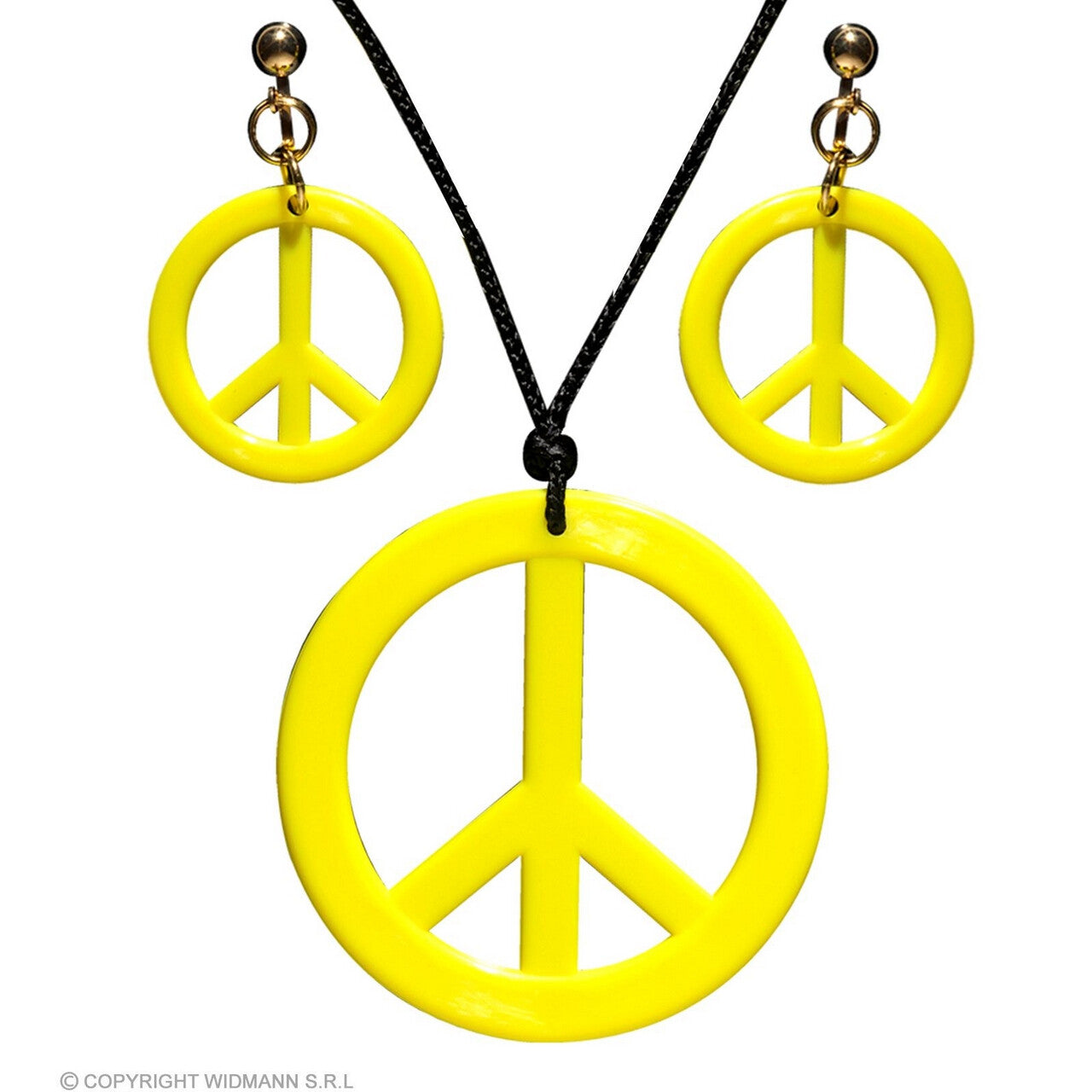 Op deze afbeelding zie je een Accessoires, van het merk Widmann. Hippie Set Peace Ketting En Oorbellen Neon Geel