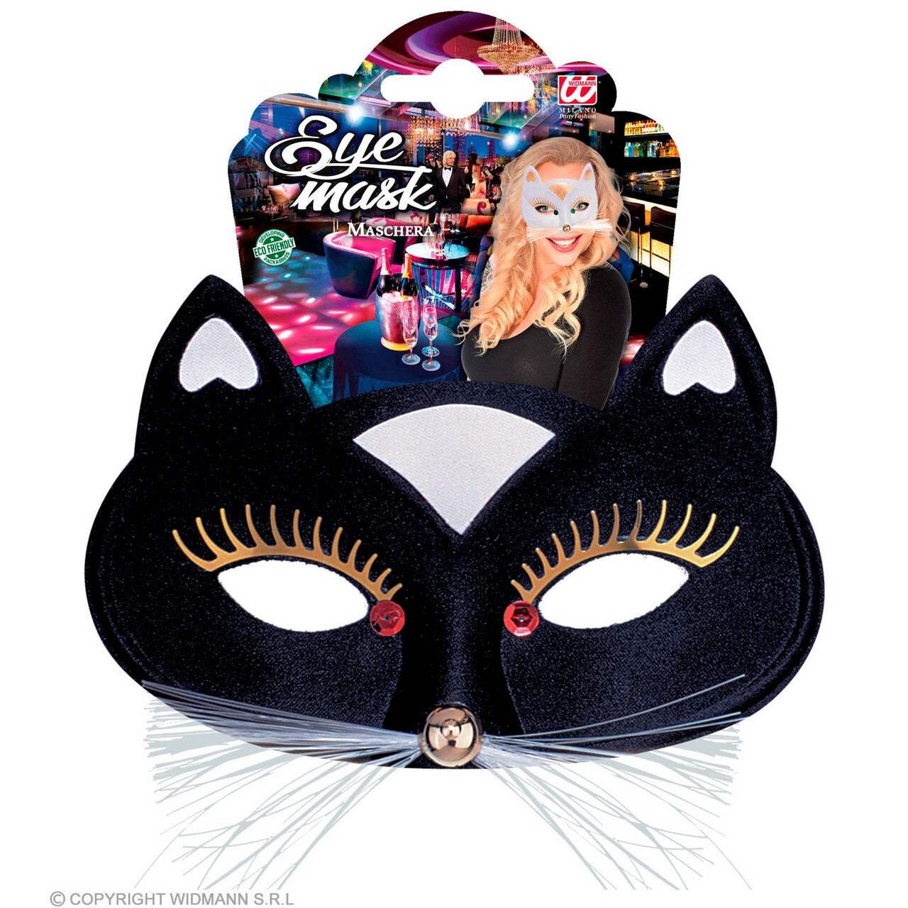 Op deze afbeelding zie je een Accessoires, van het merk Widmann. Oogmasker Kat Met Snorharen, Zwart