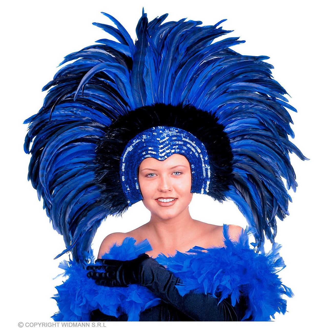 Op deze afbeelding zie je een Accessoires, van het merk Widmann. Hoofdbedekking Met Veren Bonaire Zomercarnaval Blauw