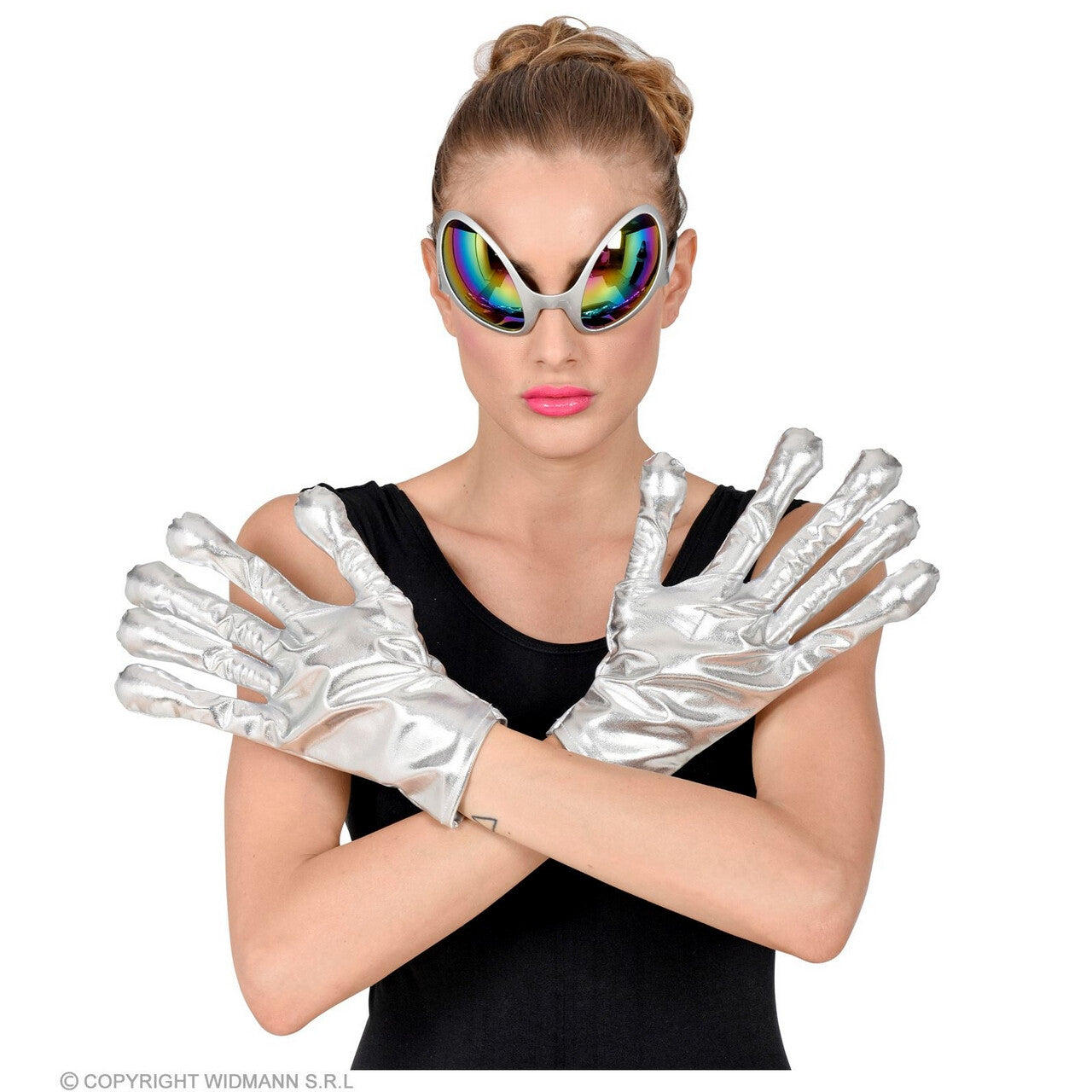 Op deze afbeelding zie je een Accessoires, van het merk Widmann. Zilveren Alien Handschoenen