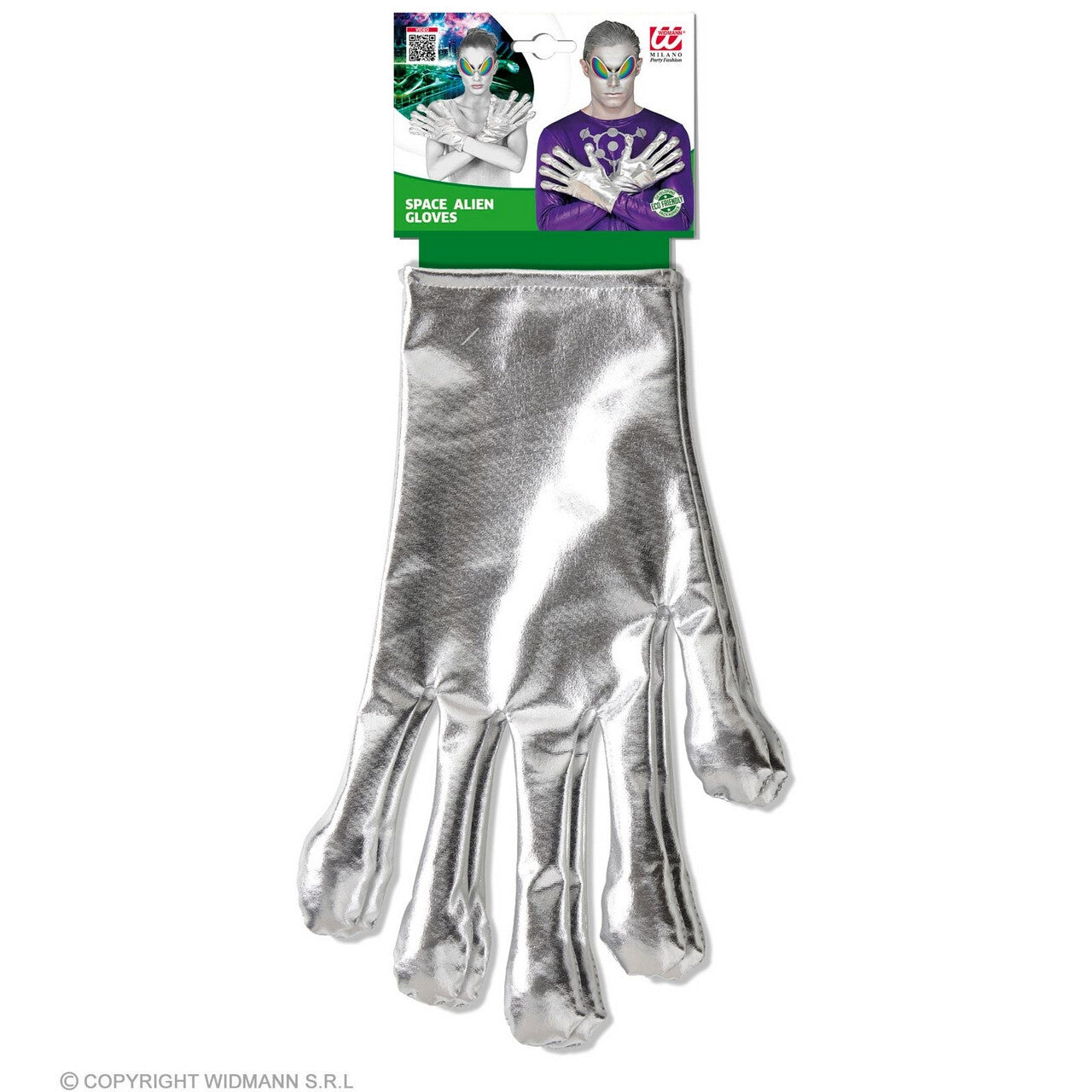 Op deze afbeelding zie je een Accessoires, van het merk Widmann. Zilveren Alien Handschoenen
