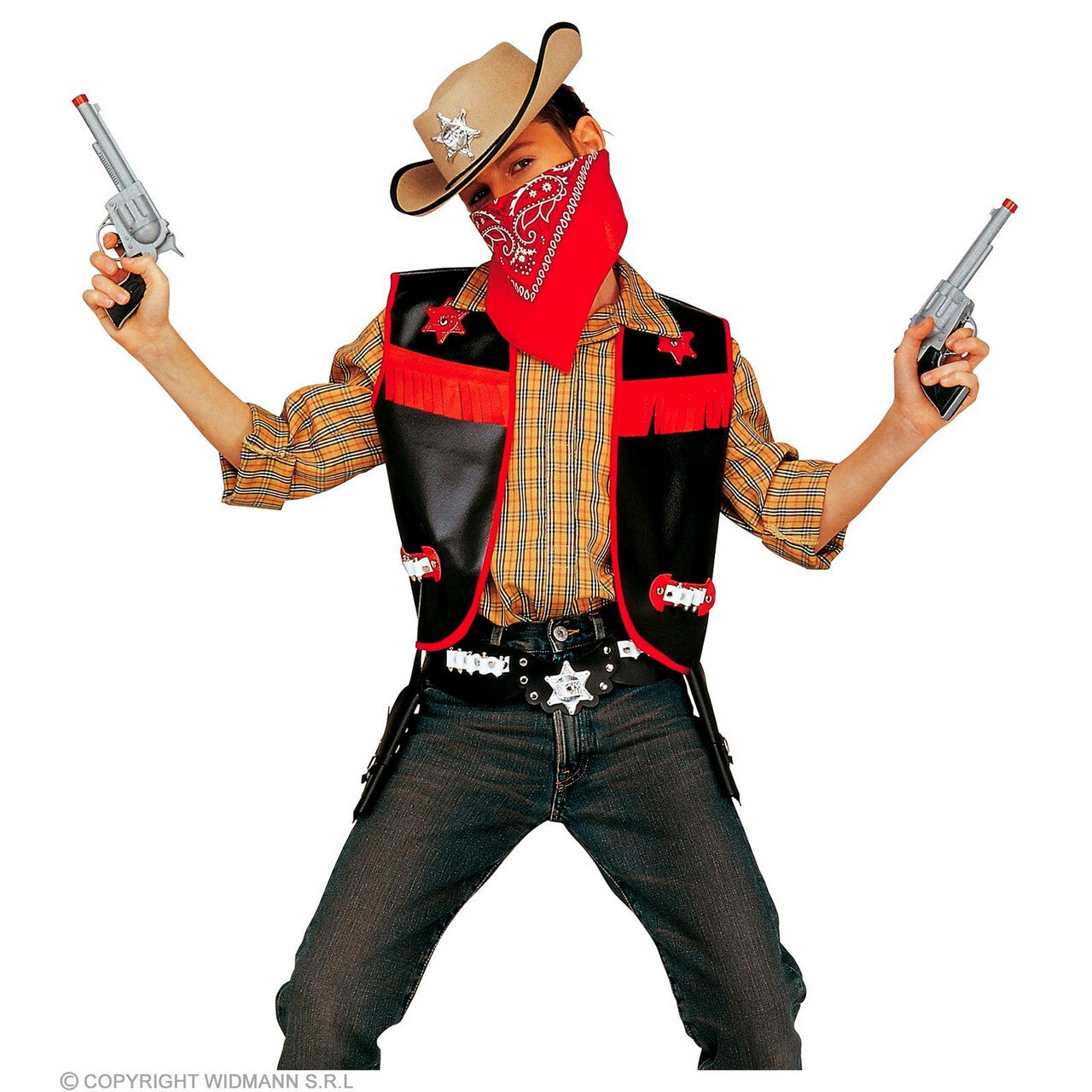 Op deze afbeelding zie je een Kostuums, van het merk Widmann. Texas County Sheriff Vest Kind Zwart Jongen