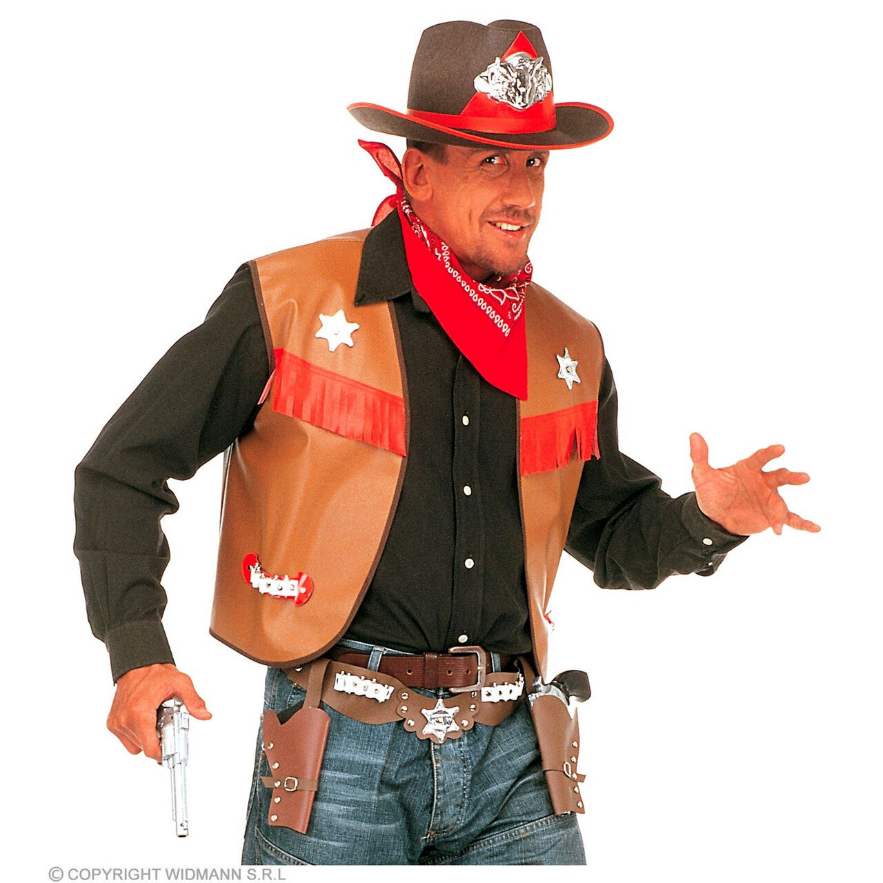 Op deze afbeelding zie je een Kostuums, van het merk Widmann. Dallas County District Sheriff Vest Bruin Man