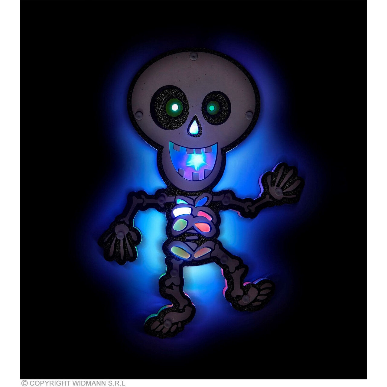 Op deze afbeelding zie je een Decoratie, van het merk Widmann. Dansend Skelet Met Gekleurde Led Lichtjes