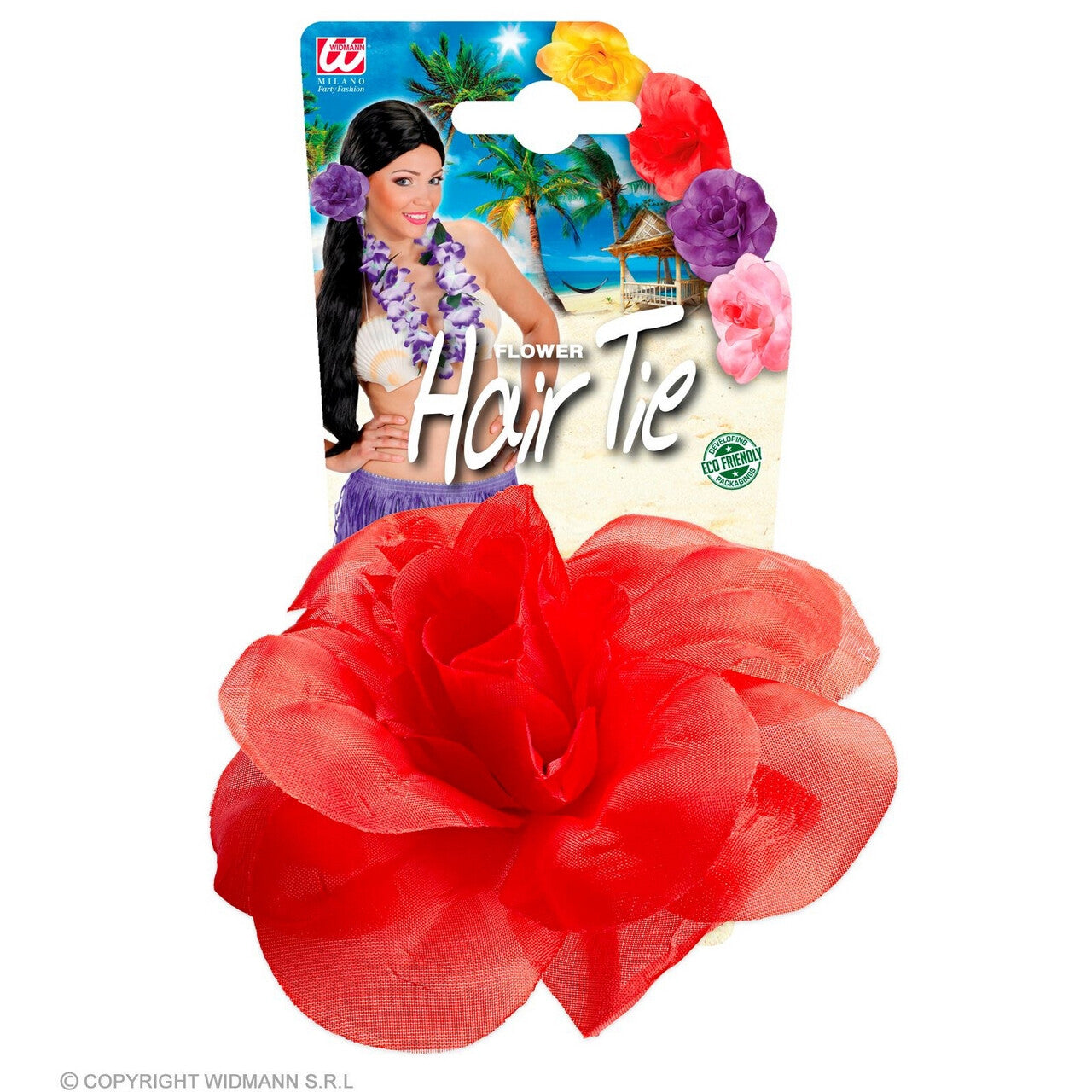 Op deze afbeelding zie je een Accessoires, van het merk Widmann. Hawaii Rode Bloem Haarelastiek