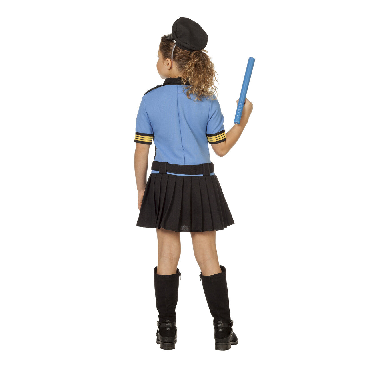 Op deze afbeelding zie je een Kostuums, van het merk Wilbers. Dappere Doortje Politie Blauw Meisje Kostuum