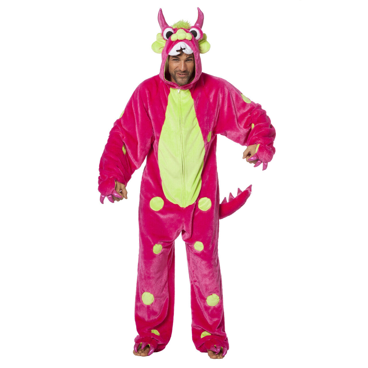 Op deze afbeelding zie je een Kostuums, van het merk Wilbers. Razend Roze Monster Man Kostuum