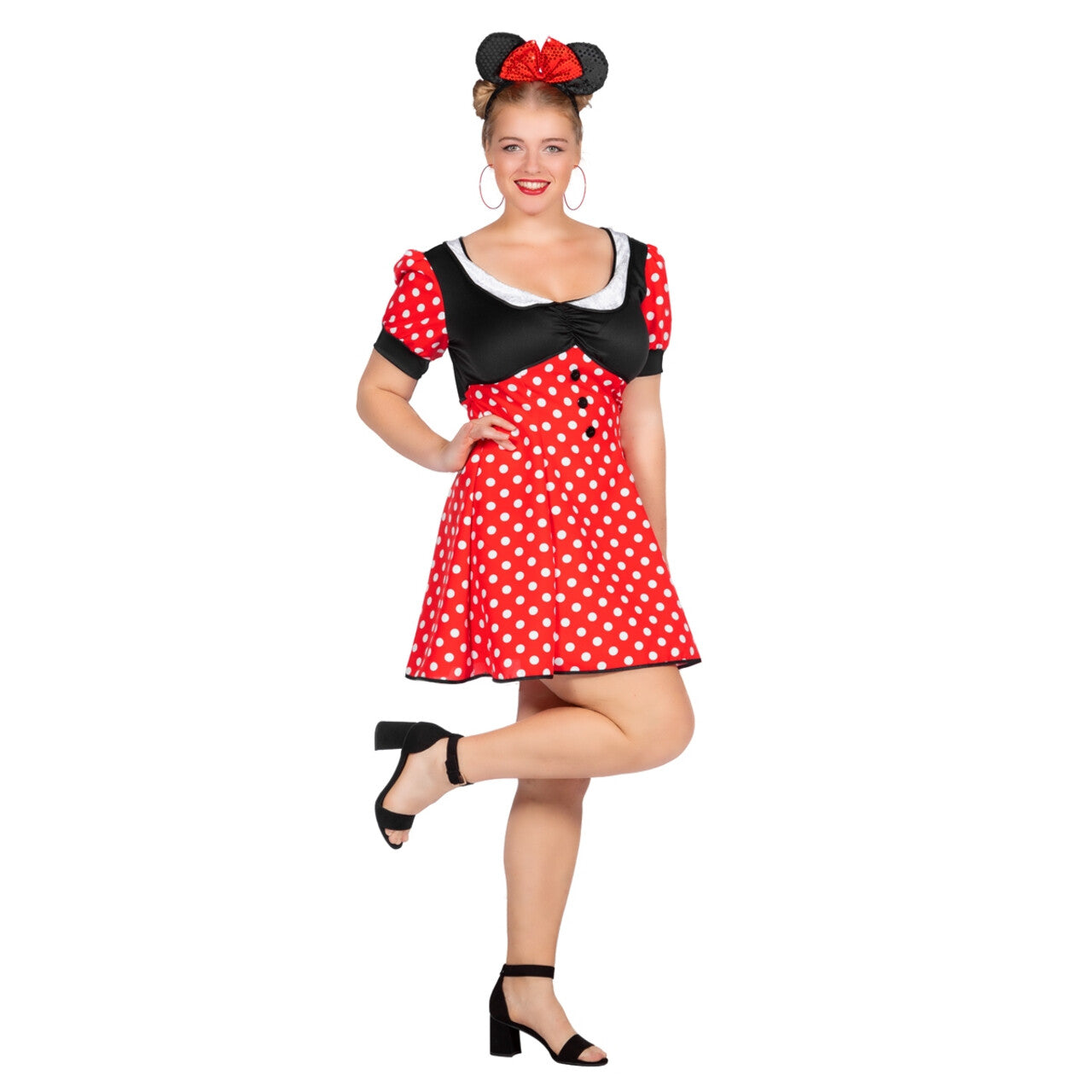 Op deze afbeelding zie je een Kostuums, van het merk Wilbers. Minnie De Dottige Muis Vrouw Kostuum