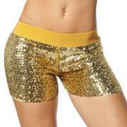 Op deze afbeelding zie je een Kostuums, van het merk Wilbers. Hotpants Pailletten Goud Vrouw