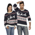 Weihnachtspullover Blau Mit Rentierschlitten Unisex