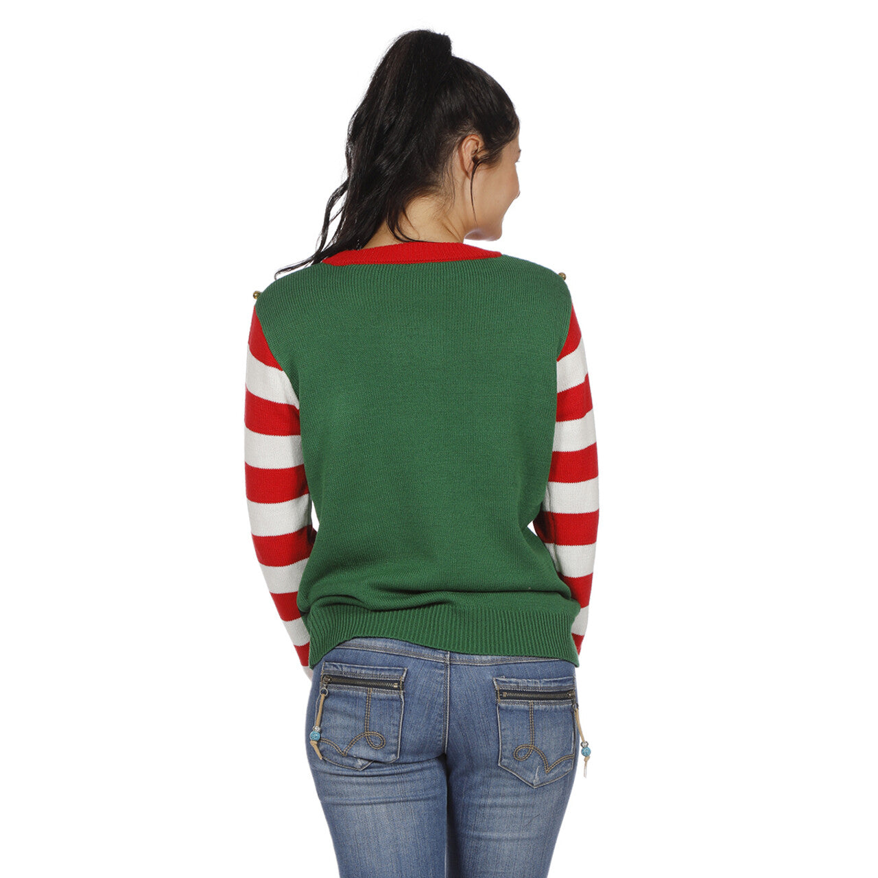 Op deze afbeelding zie je een Kostuums, van het merk Wilbers. Kersttrui Groen Kerstelf Met Leuke Belletjes