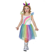 Op deze afbeelding zie je een Kostuums, van het merk Wilbers. Fantasie Eenhoorn Regenboog Fabel Meisje Kostuum
