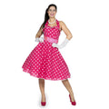 50er Jahre Rosa Polka Dot Swingkleid Mit Gürtel Damenkostüm