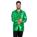 Grünes Rüschen-Satinhemd Disco Unisex