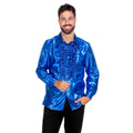 Blaue Rüschenbluse Satin Disco Unisex