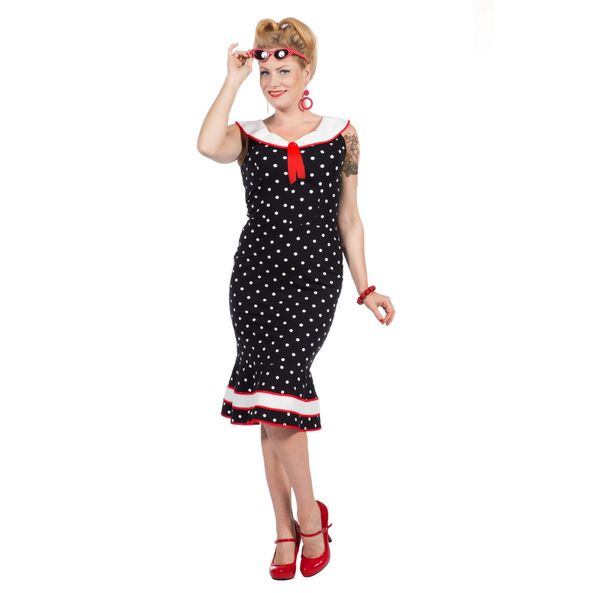 Funny Fashion 50er-Jahre Polka Dot Petticoat Kleid – Schwarz/weiß, Mit Reißverschluss Funny Fashion 50er-Jahre Polka Dot Petticoat Kleid – Schwarz/weiß, Mit Reißverschluss