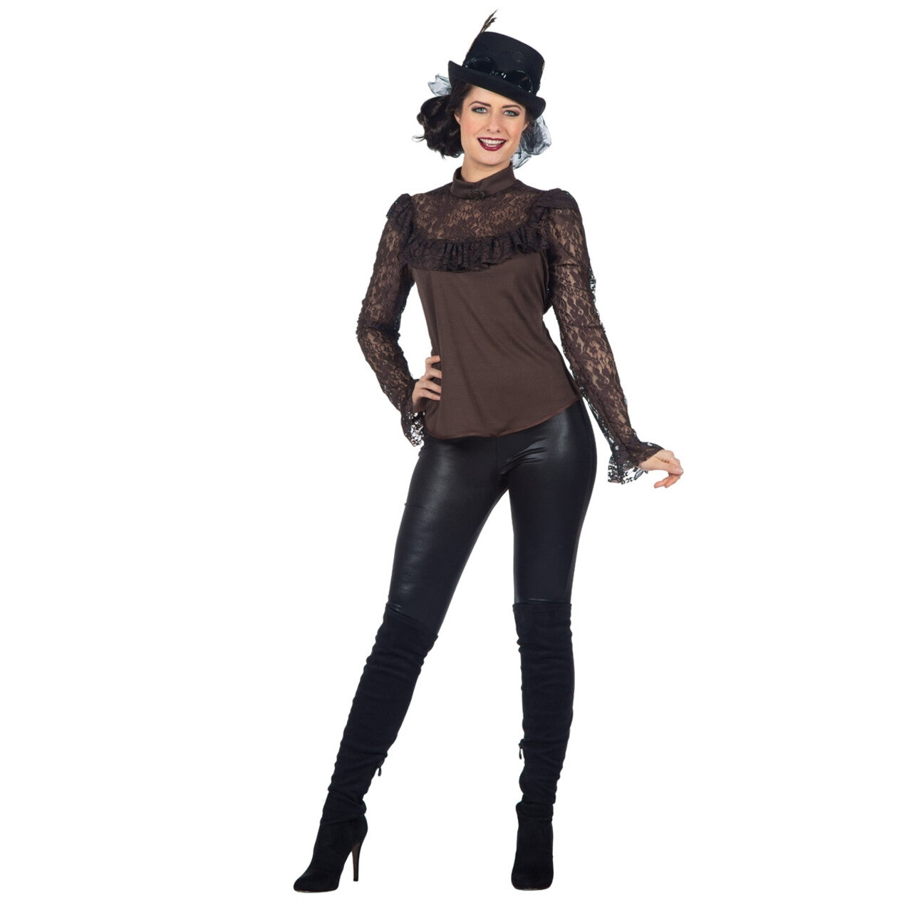 Op deze afbeelding zie je een Kostuums, van het merk Wilbers. Sexy Kanten Blouse Bruin Vrouw