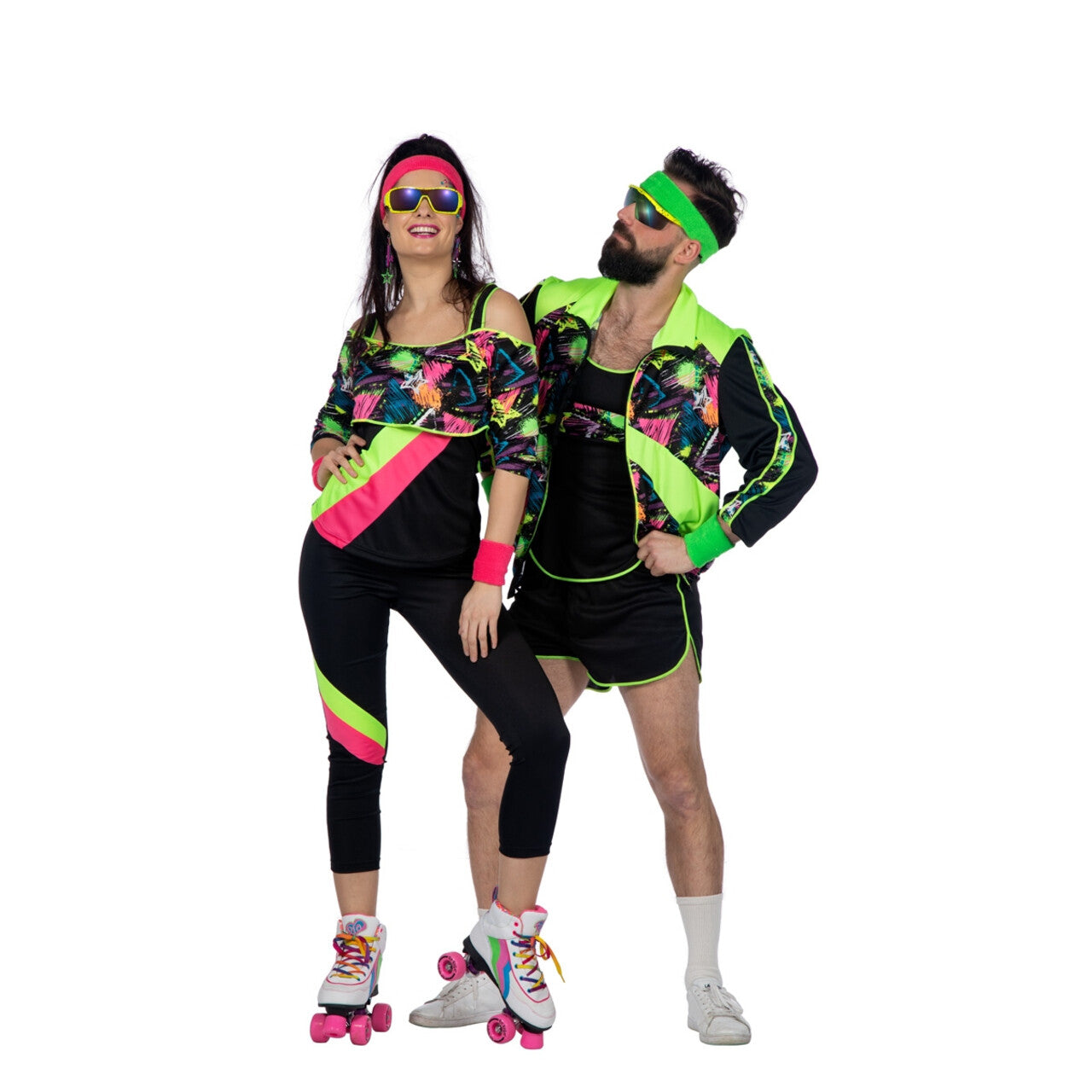 Op deze afbeelding zie je een Kostuums, van het merk Wilbers. Spetterend Aerobic Neon 80s Kostuum Vrouw