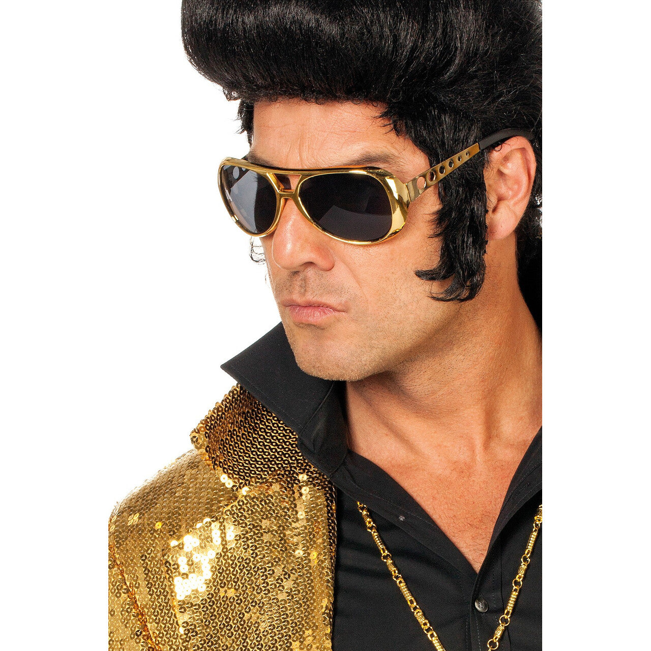 Op deze afbeelding zie je een Accessoires, van het merk Wilbers. Gouden Elvis Zonnebril