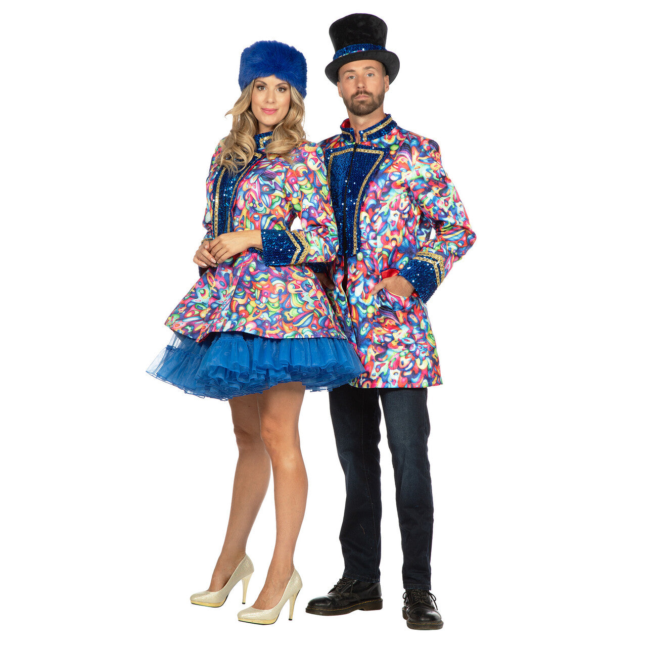 Op deze afbeelding zie je een Kostuums, van het merk Wilbers. Luxe Kleurige Confetti Jas Vrouw