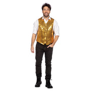 Op deze afbeelding zie je een Kostuums, van het merk Wilbers. Showstopper Pailletten Gilet Goud Man