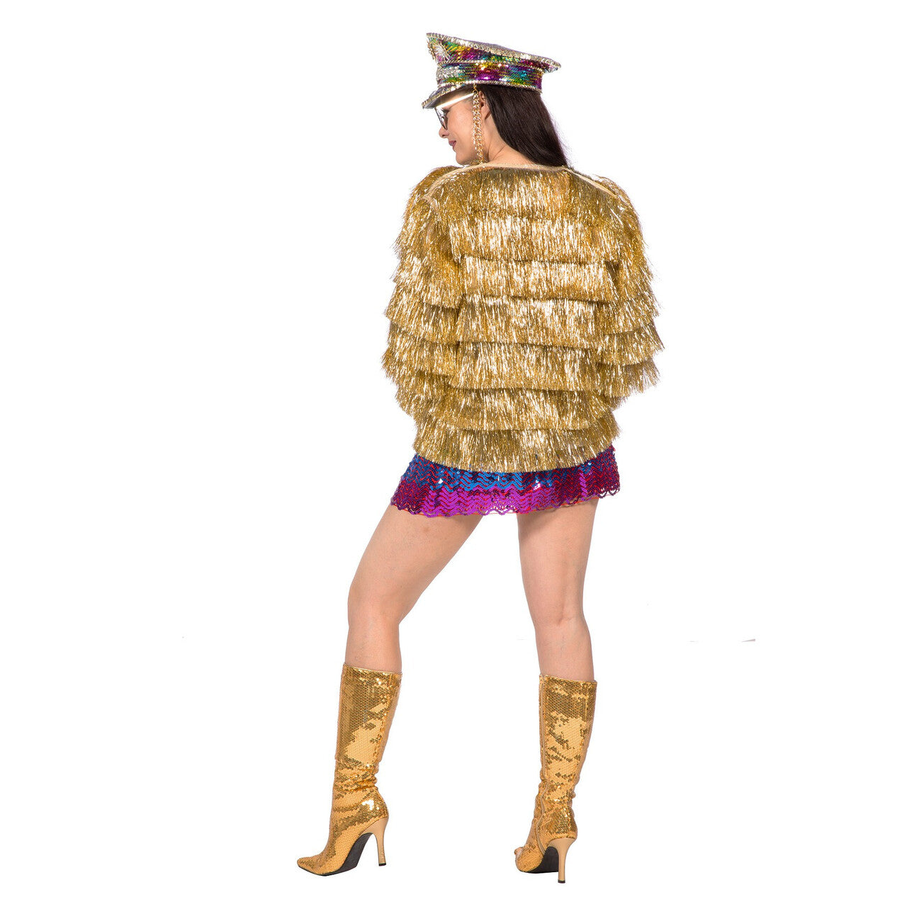 Op deze afbeelding zie je een Kostuums, van het merk Wilbers. Festival Franje Jas Golden Shake Vrouw