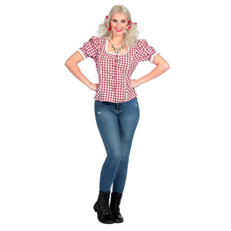 Charmante Rot-Weiß-Karierte Alpenbluse Damen
