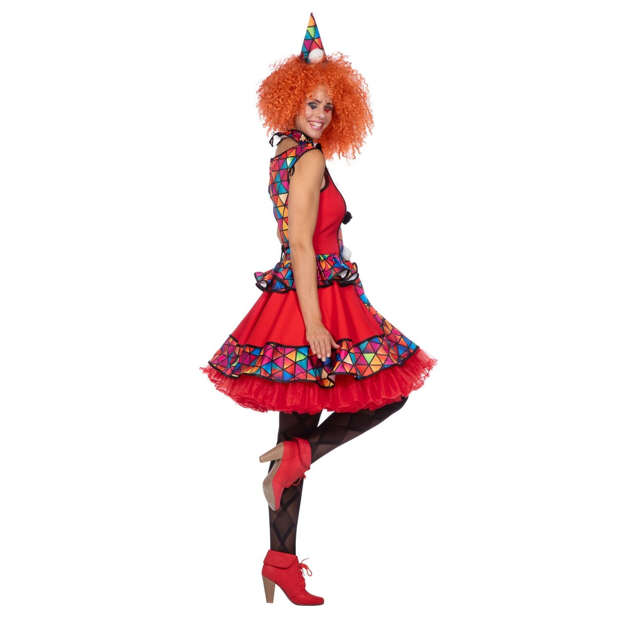 Op deze afbeelding zie je een Kostuums, van het merk Wilbers. Rode Giechel Clown Dames Jurk Vrouw