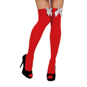 Op deze afbeelding zie je een Accessoires, van het merk Wilbers. Sexy Lange Kousen Rood Met Witte Strik
