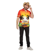 Op deze afbeelding zie je een Kostuums, van het merk Wilbers. Hawaiishirt Sunset Hippie Busje Oranje Man