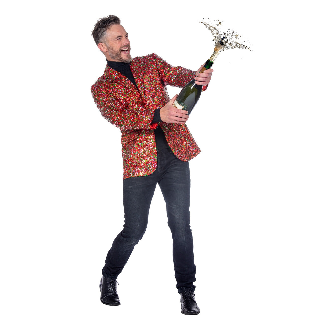 Op deze afbeelding zie je een Kostuums, van het merk Wilbers. Kerstig Pailletten Colbert Partyknaller Man