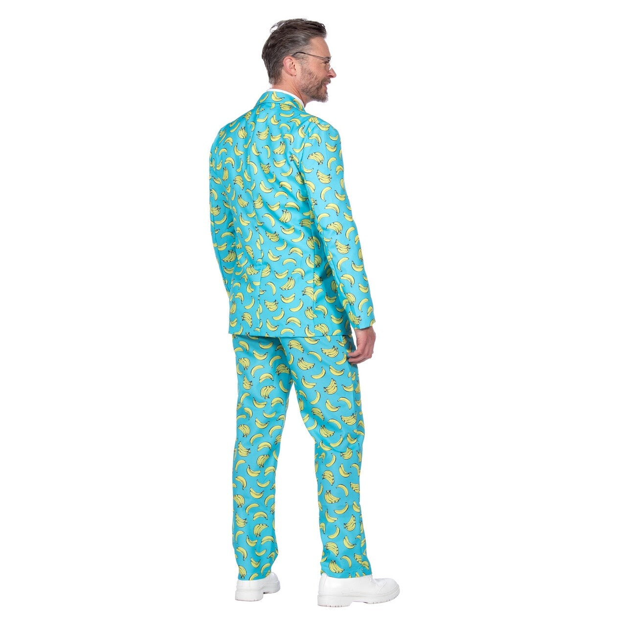 Op deze afbeelding zie je een Kostuums, van het merk Wilbers. Pak Bananen Man Kostuum
