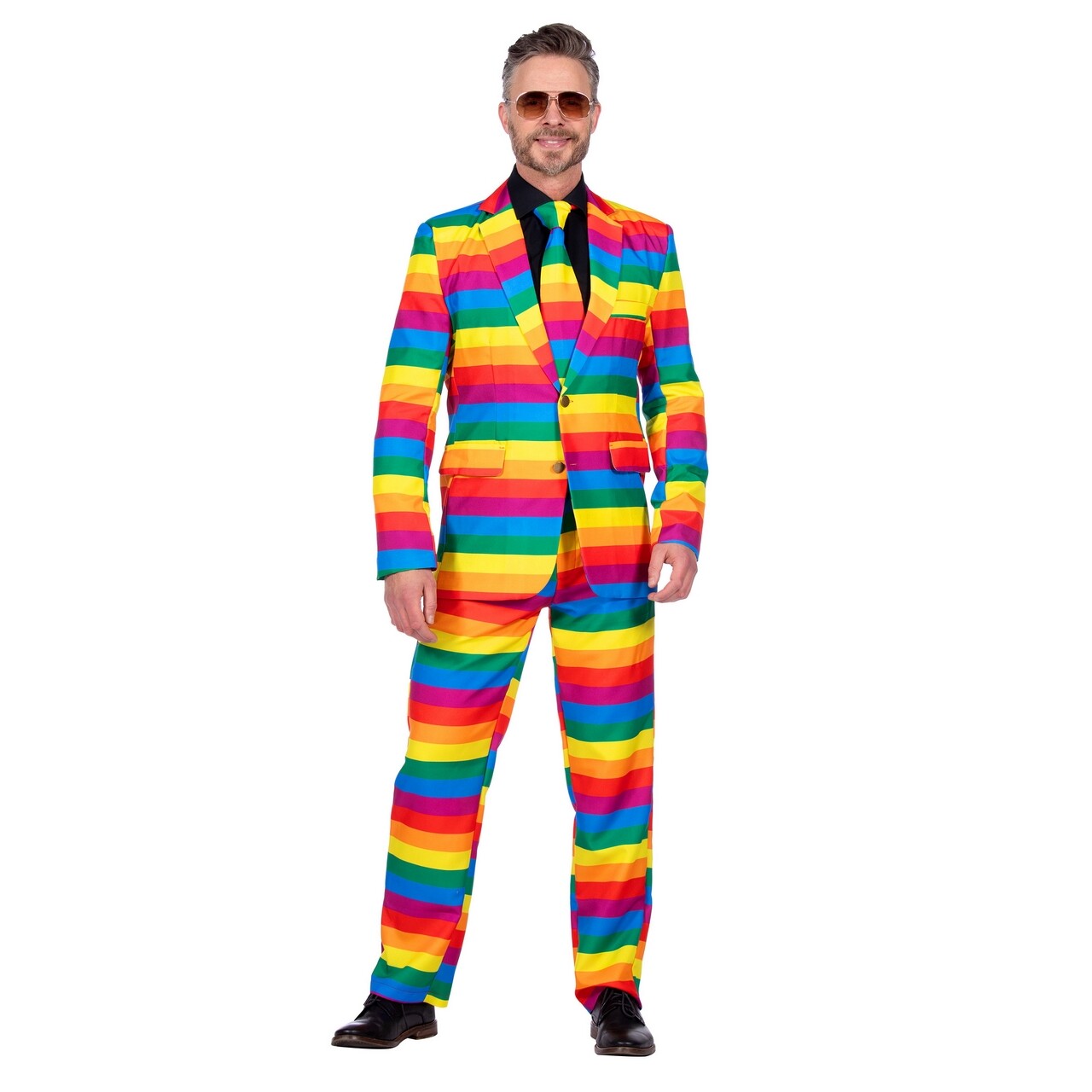 Op deze afbeelding zie je een Kostuums, van het merk Wilbers. Pak Regenboog Man Kostuum