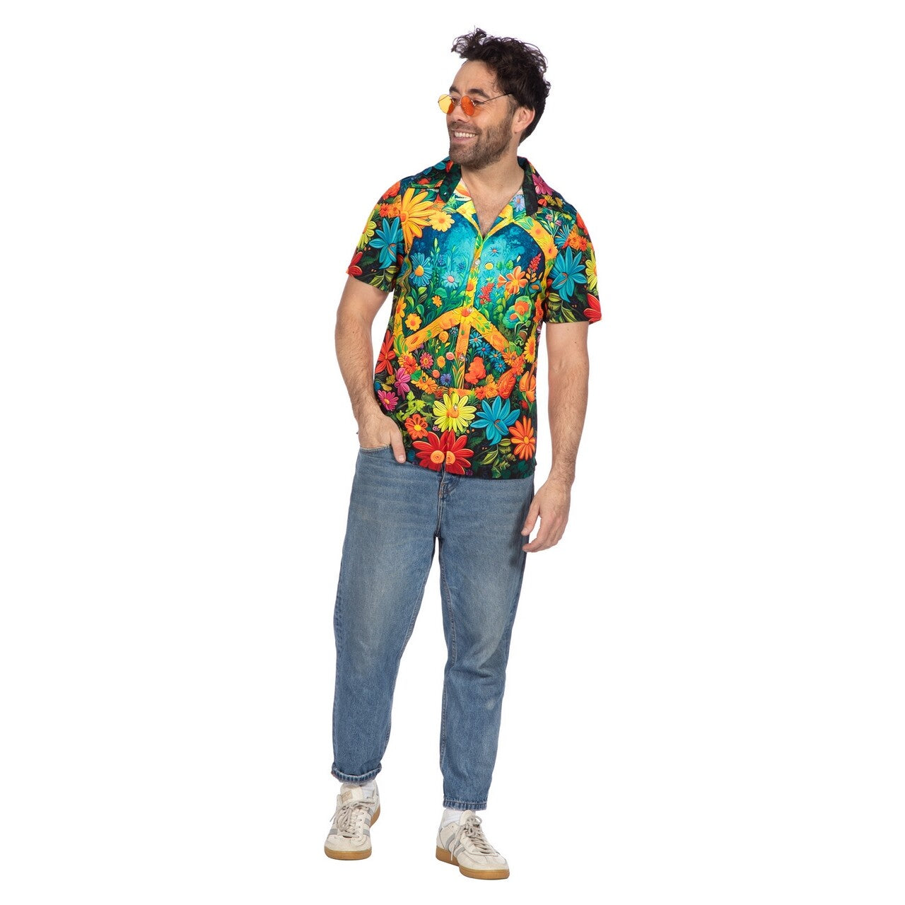 Op deze afbeelding zie je een Kostuums, van het merk Wilbers. Party Shirt Hippie Peace And Flowers Man