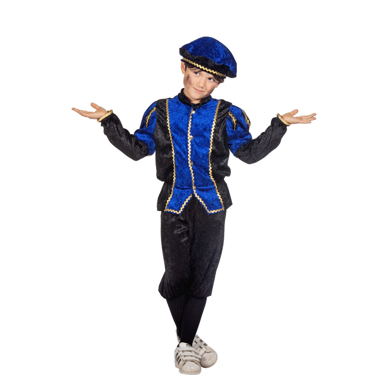 Op deze afbeelding zie je een Kostuums, van het merk Wilbers. Vrolijk Pietje Blauw Pietenpak Kind Kind Kostuum
