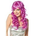 Langhaarige Fuchsia Perücke Mit Locken Und Pony
