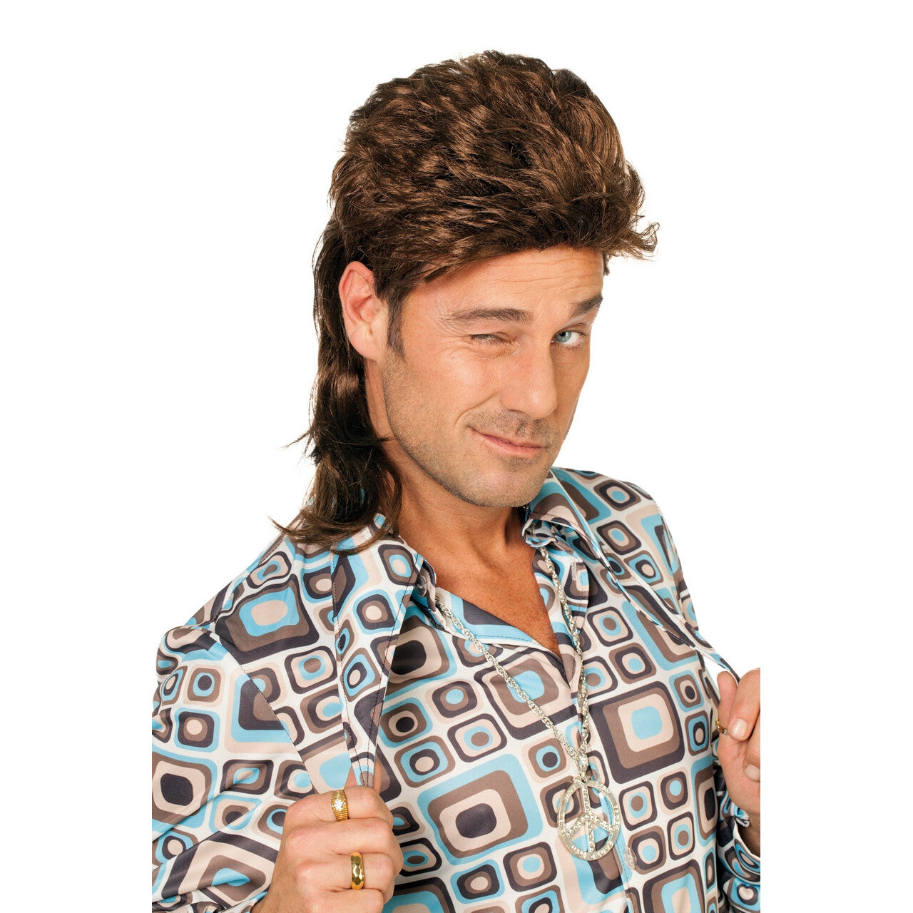 Op deze afbeelding zie je een Accessoires, van het merk Wilbers. Johnny Mullet Pruik Bruin