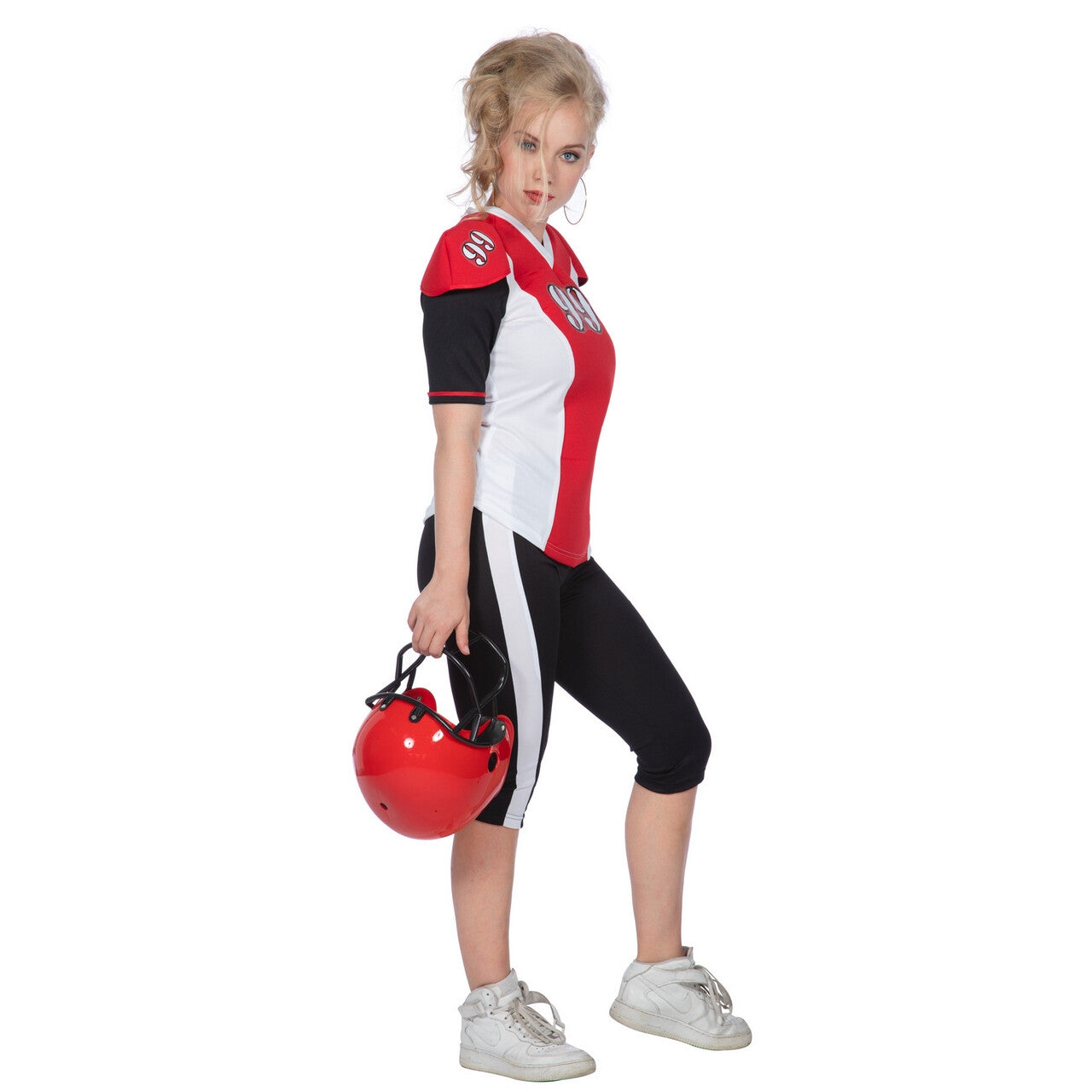 Op deze afbeelding zie je een Kostuums, van het merk Wilbers. American Football Quarterback Tigers Nummer 99 Vrouw Kostuum