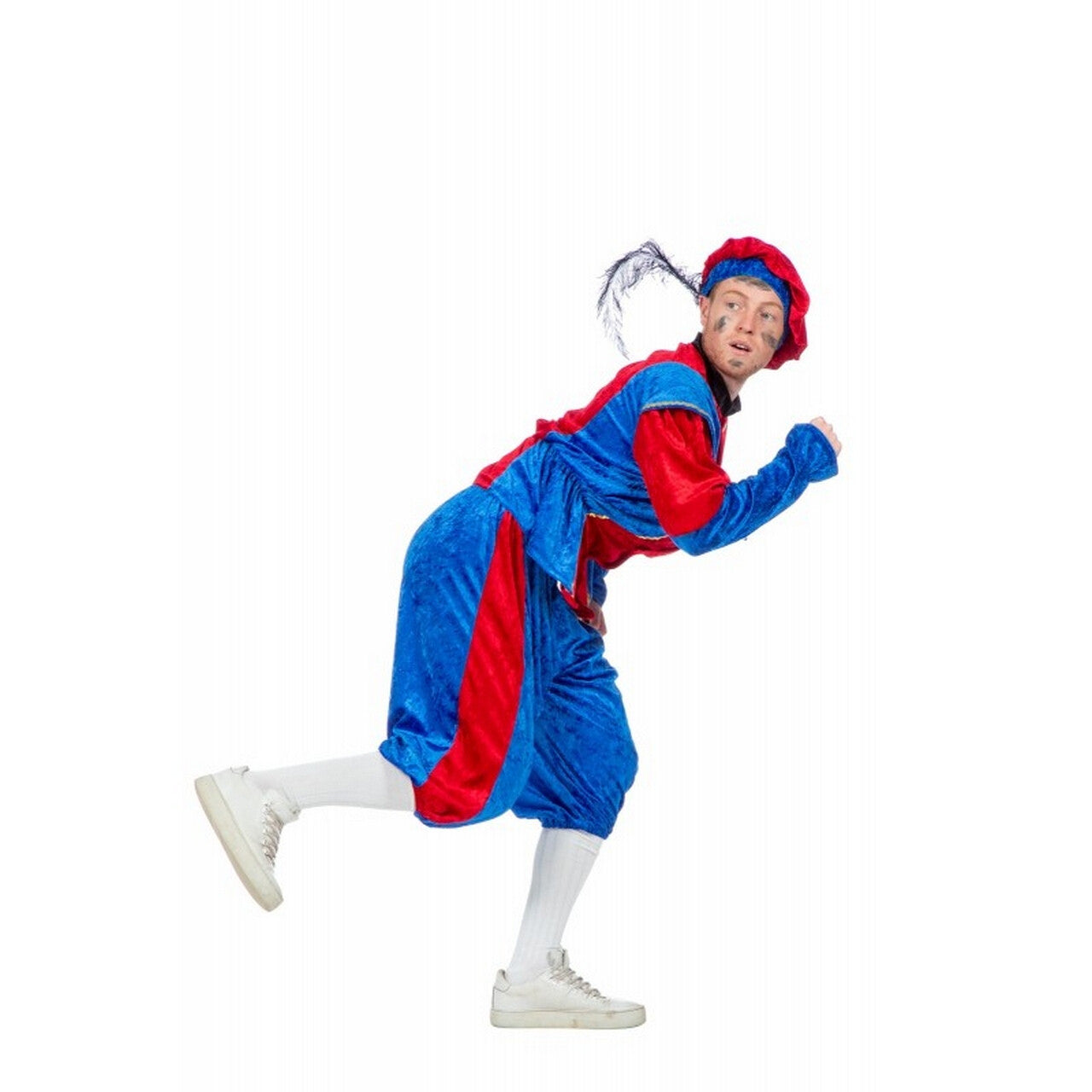 Op deze afbeelding zie je een Kostuums, van het merk Wilbers. Ondeugende Piet Blauw Rood Kostuum