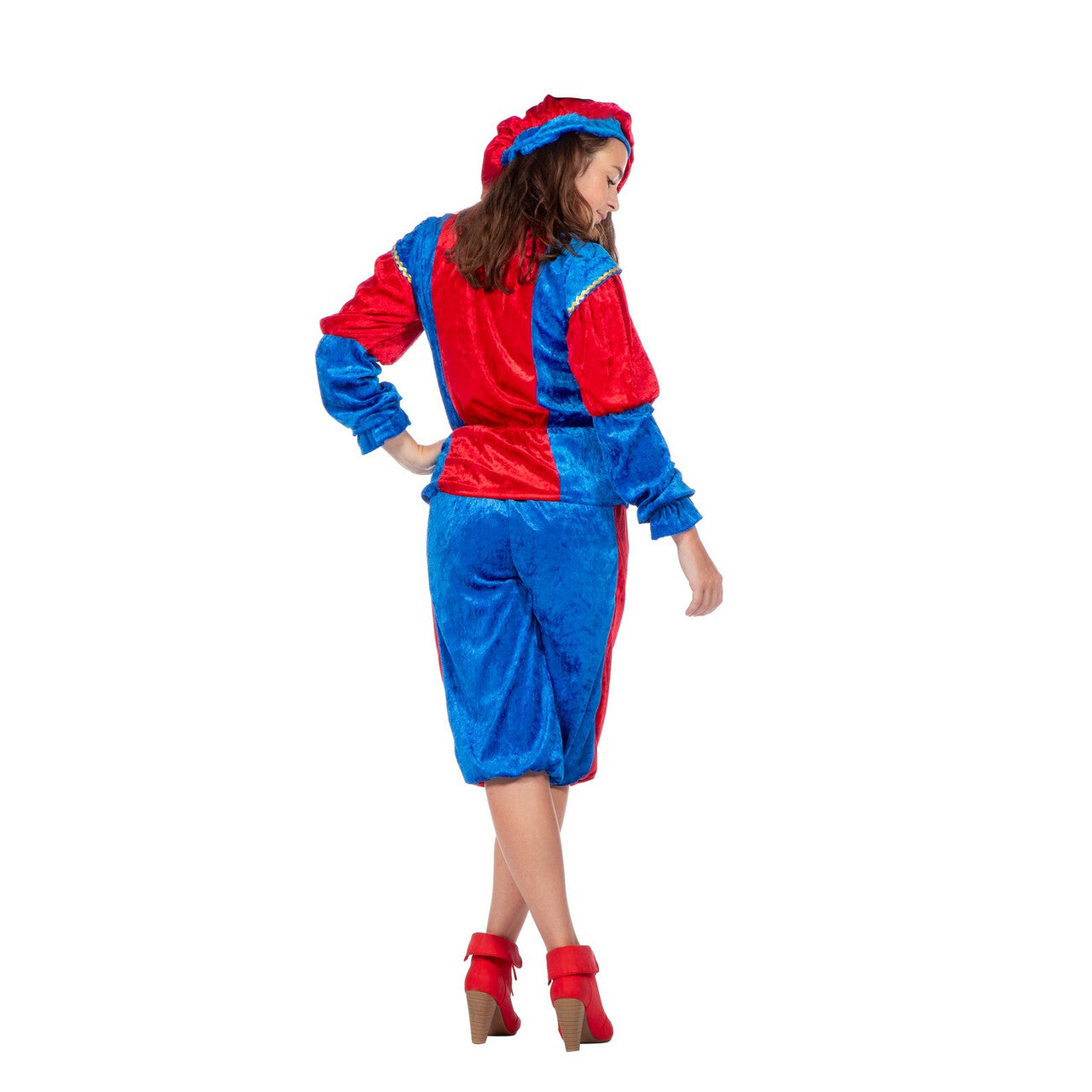 Op deze afbeelding zie je een Kostuums, van het merk Wilbers. Ondeugende Piet Blauw Rood Kostuum